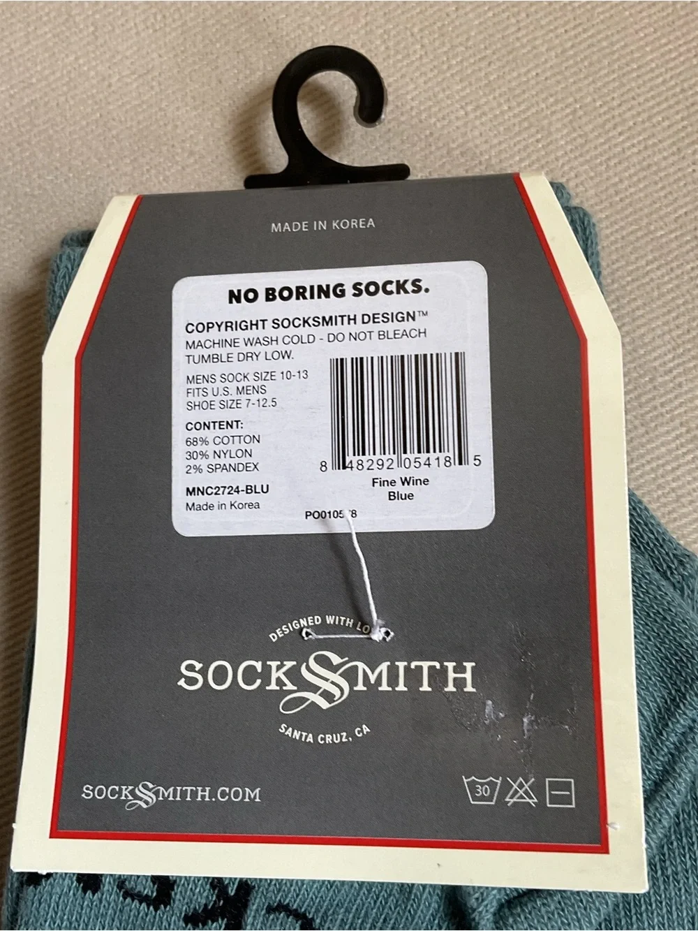 Socksmith Teal Crew Socks with Wine Bottle Motif